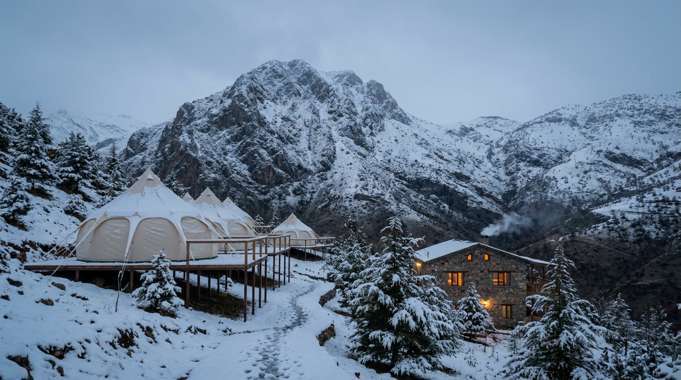 Risha in Winter — Snow on the ridge, stove going all day